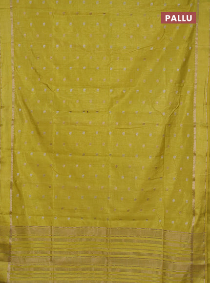 Semi raw silk saree lime yellow with allover silver & zari woven buttas and rettapet zari woven border