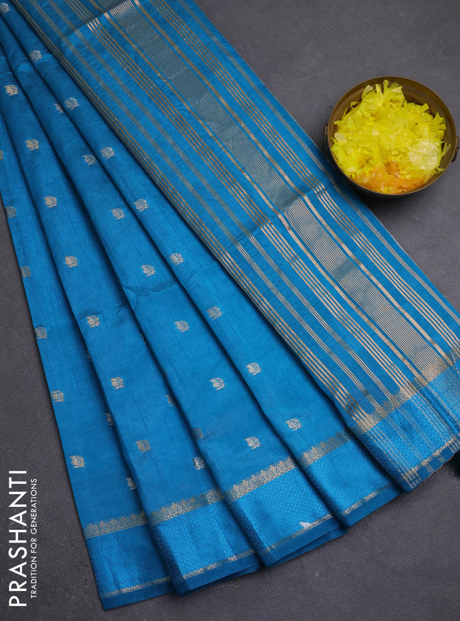 Semi raw silk saree cs blue with allover silver & zari woven buttas and rettapet zari woven border