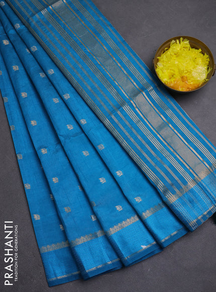 Semi raw silk saree cs blue with allover silver & zari woven buttas and rettapet zari woven border