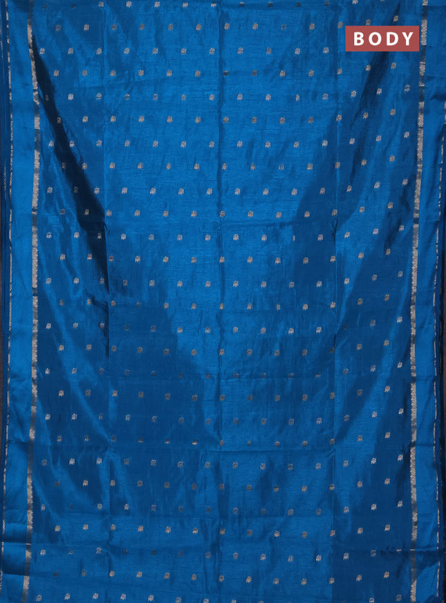 Semi raw silk saree cs blue with allover silver & zari woven buttas and rettapet zari woven border