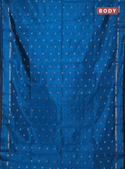 Semi raw silk saree cs blue with allover silver & zari woven buttas and rettapet zari woven border