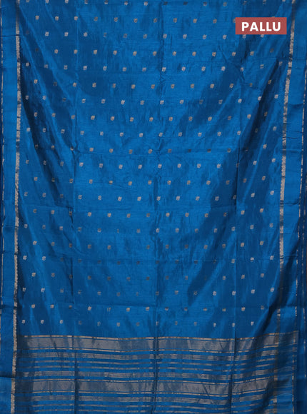 Semi raw silk saree cs blue with allover silver & zari woven buttas and rettapet zari woven border