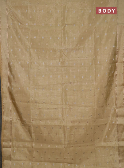 Semi raw silk saree sandal with allover silver & zari woven buttas and rettapet zari woven border