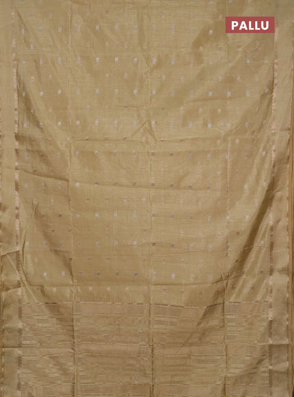 Semi raw silk saree sandal with allover silver & zari woven buttas and rettapet zari woven border
