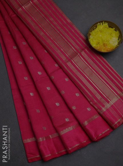 Semi raw silk saree dark pink with allover silver & zari woven buttas and rettapet zari woven border