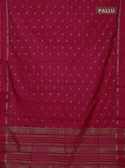 Semi raw silk saree dark pink with allover silver & zari woven buttas and rettapet zari woven border