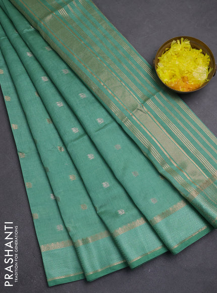 Semi raw silk saree pastel green with allover silver & zari woven buttas and rettapet zari woven border