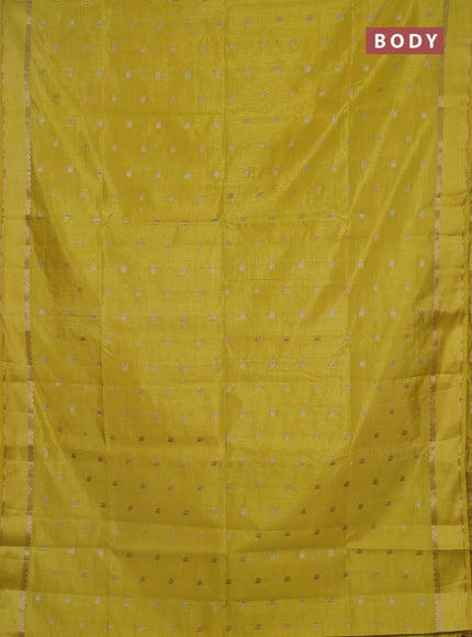 Semi raw silk saree yellow with allover silver & zari woven buttas and rettapet zari woven border
