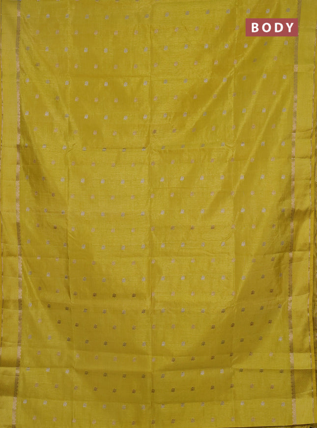 Semi raw silk saree yellow with allover silver & zari woven buttas and rettapet zari woven border