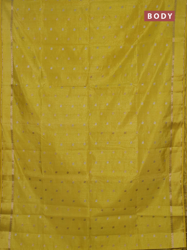 Semi raw silk saree yellow with allover silver & zari woven buttas and rettapet zari woven border