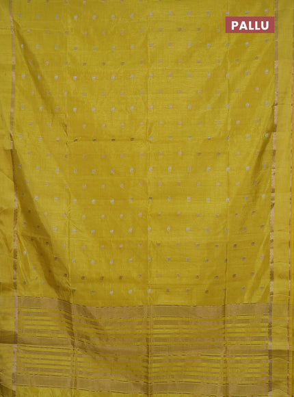 Semi raw silk saree yellow with allover silver & zari woven buttas and rettapet zari woven border
