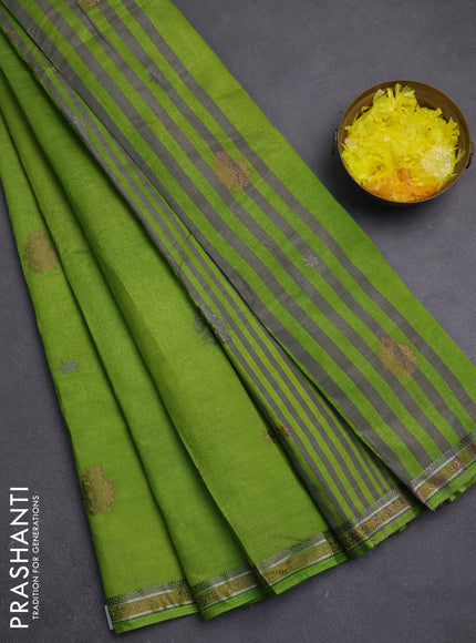 Semi raw silk saree light green with thread woven buttas and woven border