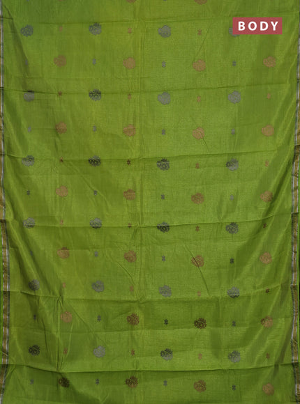 Semi raw silk saree light green with thread woven buttas and woven border