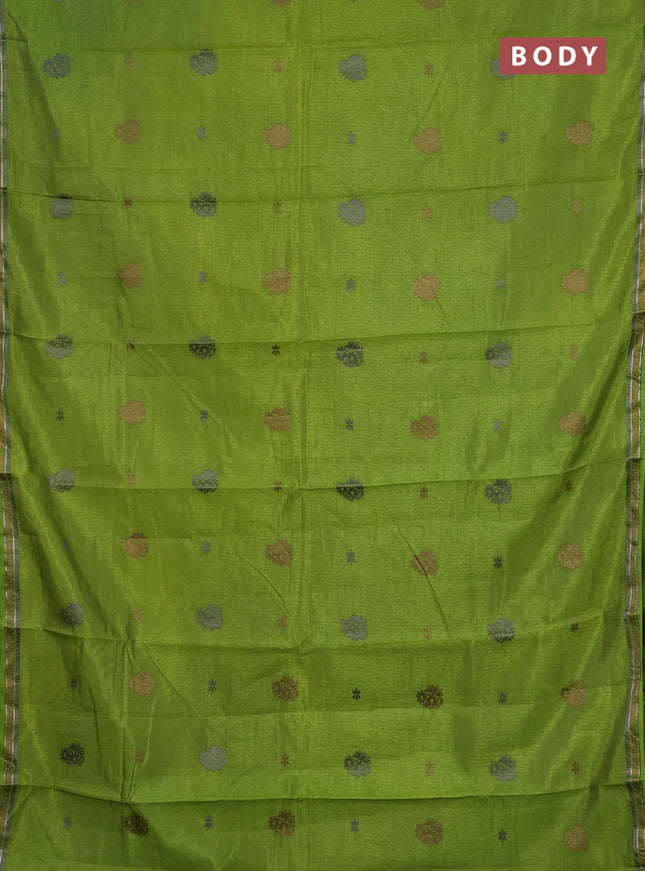 Semi raw silk saree light green with thread woven buttas and woven border