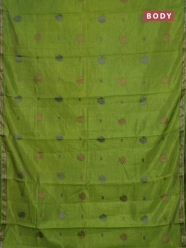 Semi raw silk saree light green with thread woven buttas and woven border