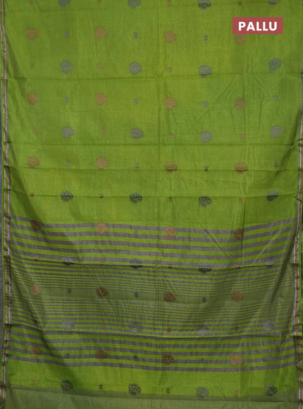 Semi raw silk saree light green with thread woven buttas and woven border