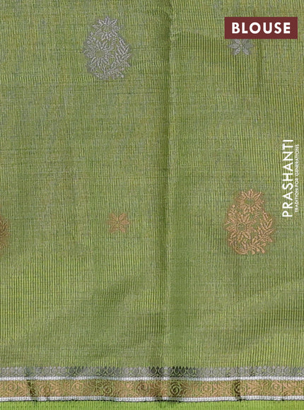 Semi raw silk saree light green with thread woven buttas and woven border