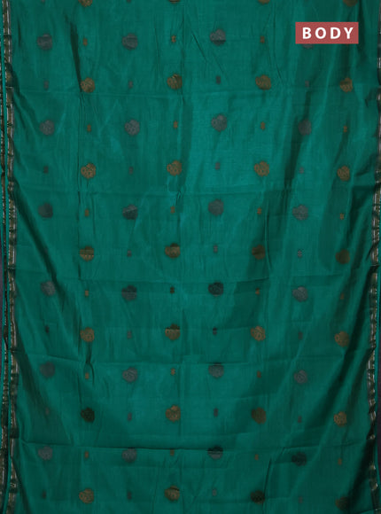 Semi raw silk saree teal green with thread woven buttas and woven border