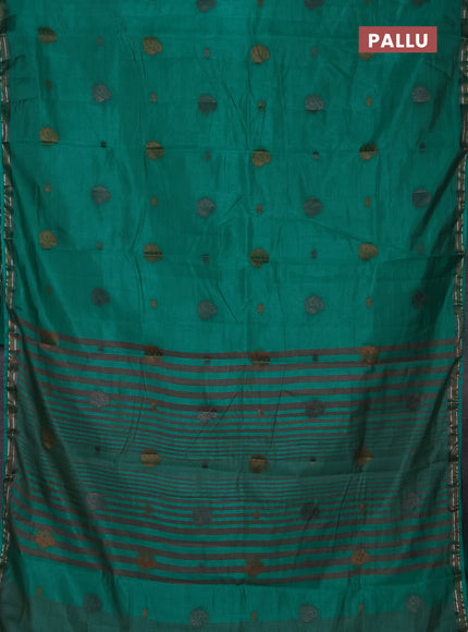 Semi raw silk saree teal green with thread woven buttas and woven border