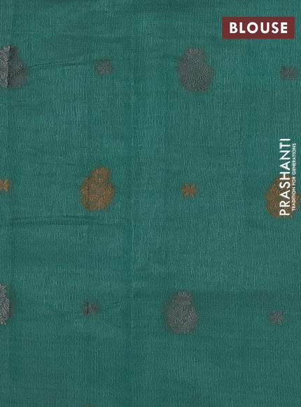 Semi raw silk saree teal green with thread woven buttas and woven border