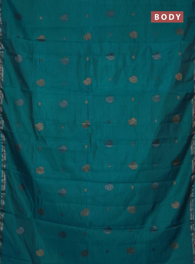 Semi raw silk saree cs blue with thread woven buttas and woven border