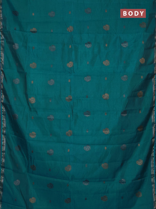 Semi raw silk saree cs blue with thread woven buttas and woven border