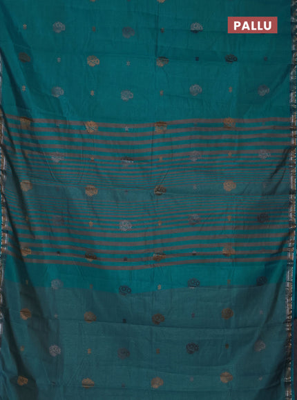 Semi raw silk saree cs blue with thread woven buttas and woven border