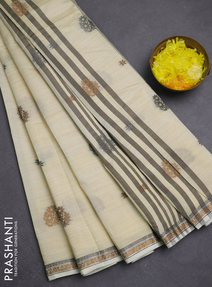 Semi raw silk saree cream with thread woven buttas and woven border