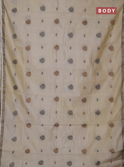 Semi raw silk saree cream with thread woven buttas and woven border