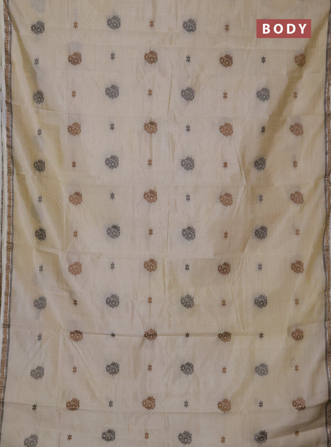 Semi raw silk saree cream with thread woven buttas and woven border