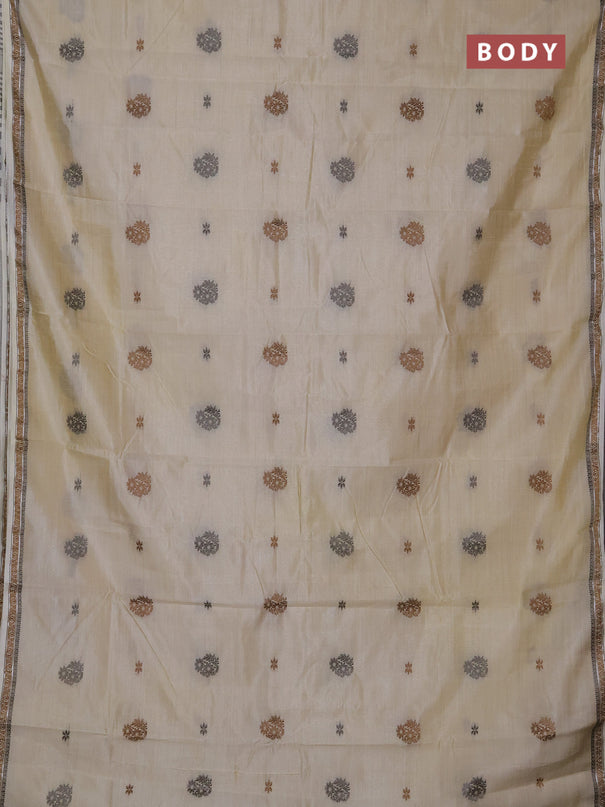 Semi raw silk saree cream with thread woven buttas and woven border