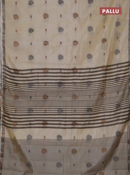Semi raw silk saree cream with thread woven buttas and woven border