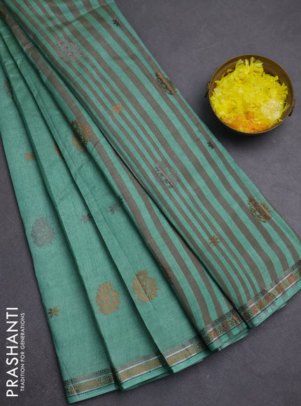 Semi raw silk saree pastel green with thread woven buttas and woven border