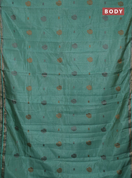 Semi raw silk saree pastel green with thread woven buttas and woven border