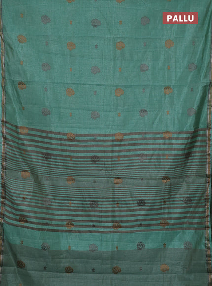 Semi raw silk saree pastel green with thread woven buttas and woven border