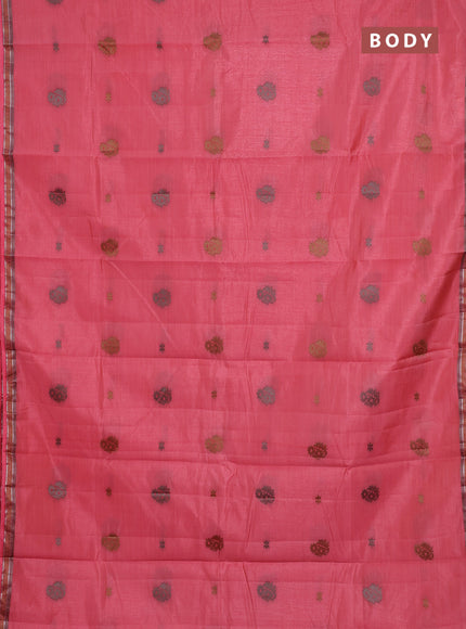 Semi raw silk saree peach pink with thread woven buttas and woven border