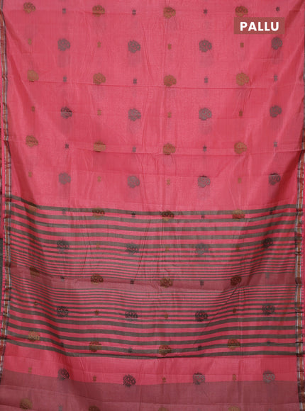 Semi raw silk saree peach pink with thread woven buttas and woven border