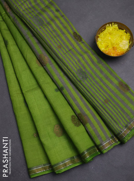 Semi raw silk saree light green with thread woven buttas and woven border
