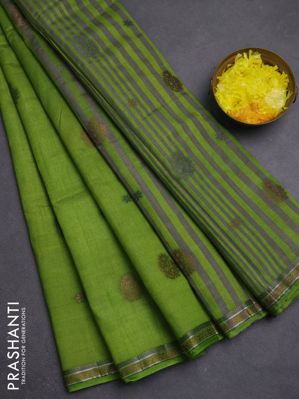 Semi raw silk saree light green with thread woven buttas and woven border