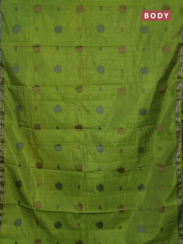 Semi raw silk saree light green with thread woven buttas and woven border
