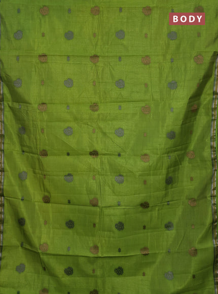 Semi raw silk saree light green with thread woven buttas and woven border