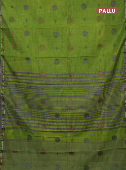 Semi raw silk saree light green with thread woven buttas and woven border