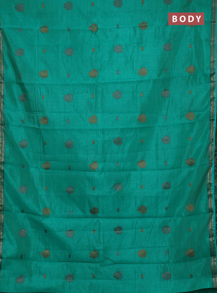 Semi raw silk saree teal green with thread woven buttas and woven border
