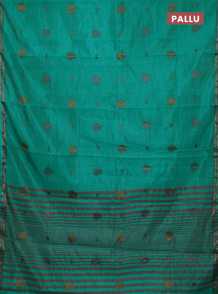 Semi raw silk saree teal green with thread woven buttas and woven border