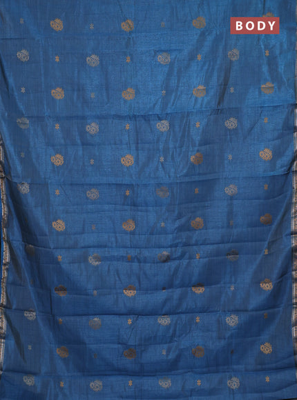 Semi raw silk saree peacock blue with thread woven buttas and woven border