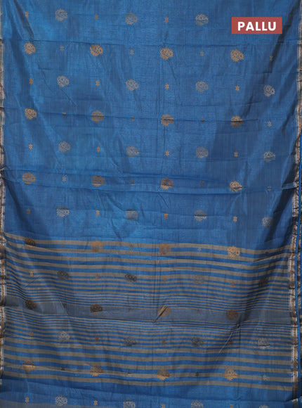 Semi raw silk saree peacock blue with thread woven buttas and woven border