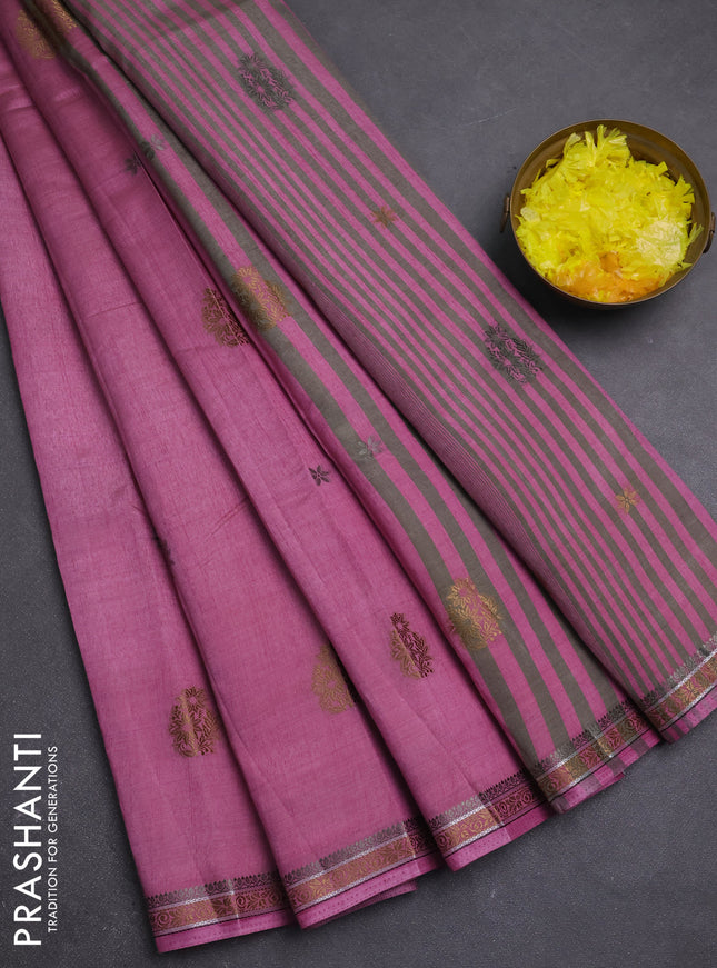Semi raw silk saree mauve pink with thread woven buttas and woven border
