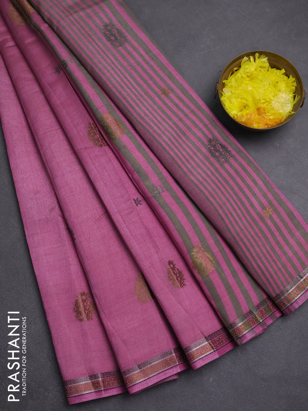 Semi raw silk saree mauve pink with thread woven buttas and woven border