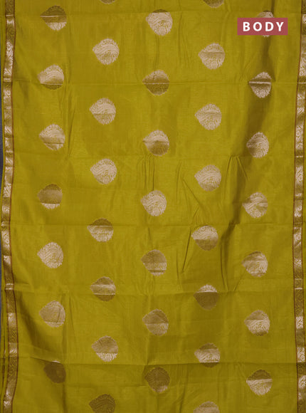 Semi raw silk saree lime green with zari woven buttas and zari woven border