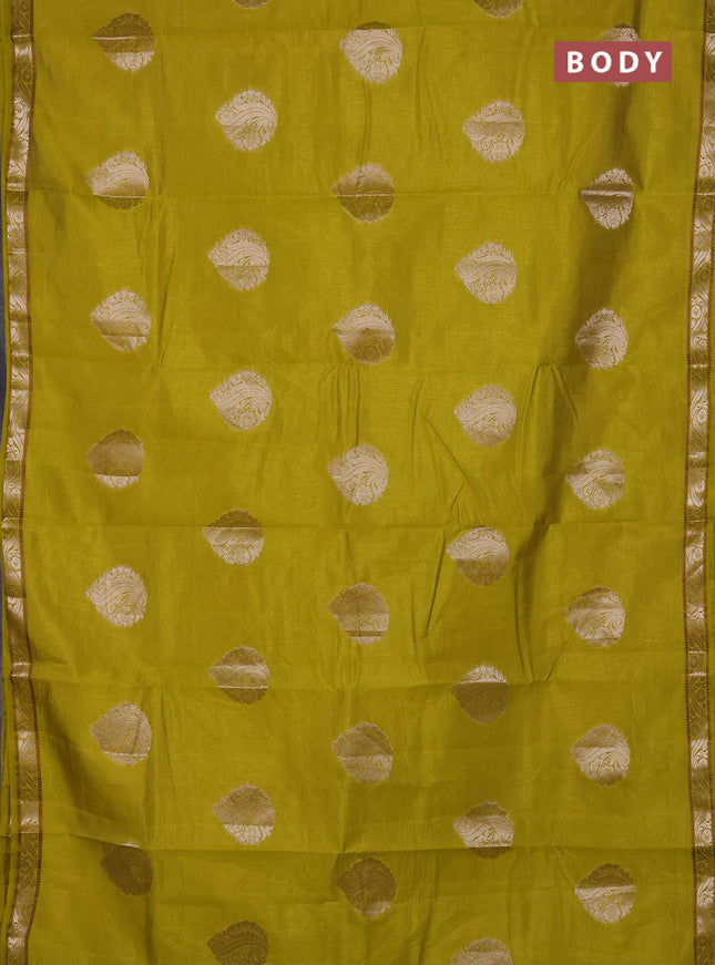 Semi raw silk saree lime green with zari woven buttas and zari woven border